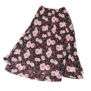 VINTAGE floral midi skirt size 8 y2k sheer mesh brown pink cottagecore flowy